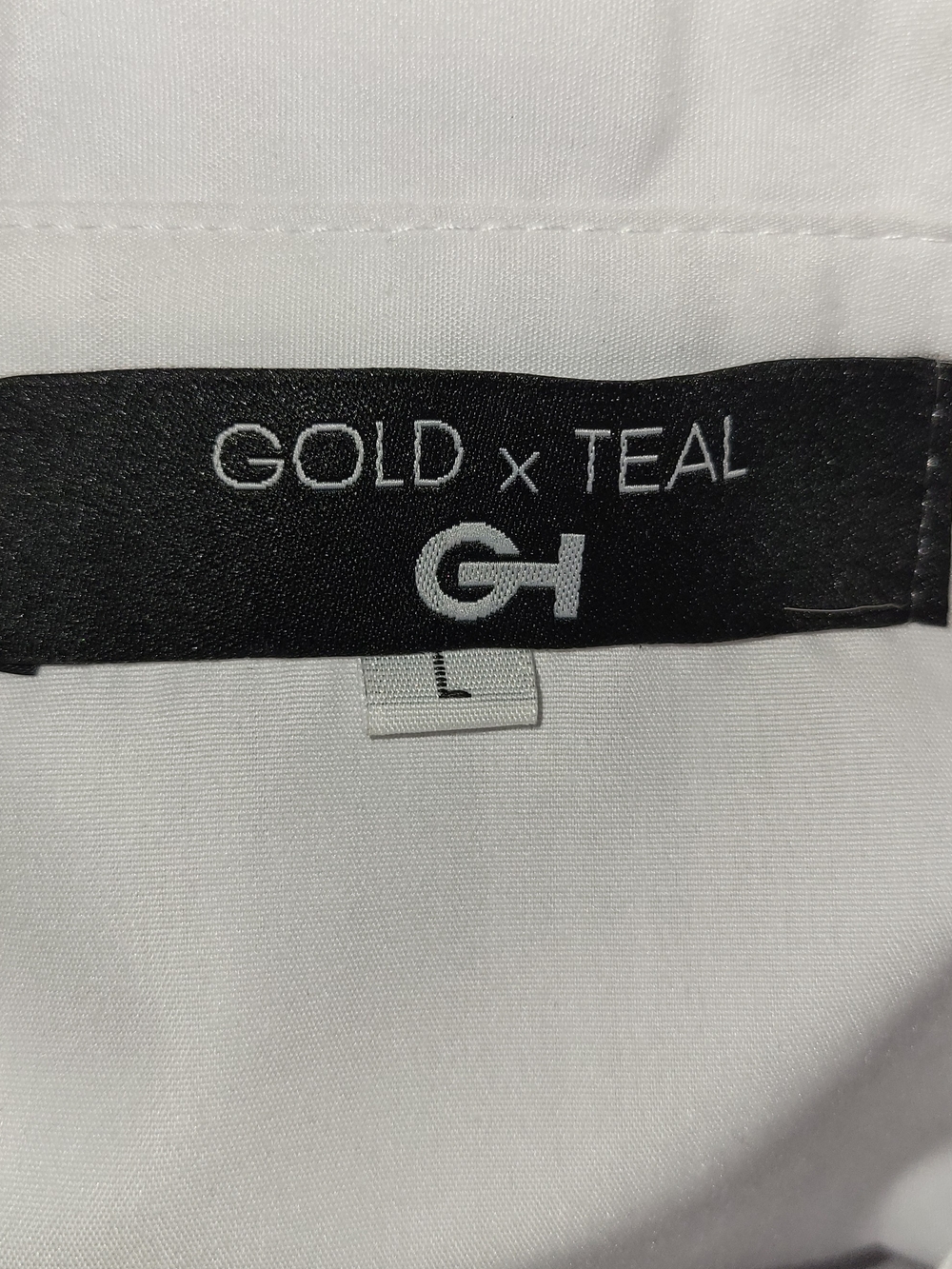 Gold X Teal (Womens L) High Pointed Shoulder Over-sized White Button-Down Shirt - Picture 8 of 10